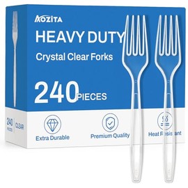 240 Count Extra Heavy Duty Clear Plastic Forks, Solid and Durable Premium Disposable Forks - BPA-Free & Heat Resistant Plastic Cutlery Utensils for Parties, Events and Everyday Use