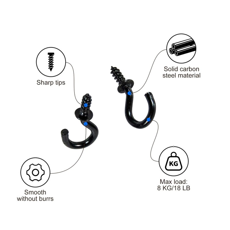 SimautHawk Screw Hooks 30 Pcs 1/2 inch Black Screw in