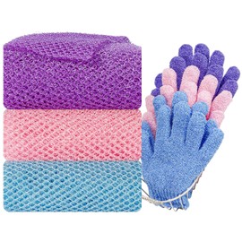 6 Pack African Bath Sponge Exfoliating Glove Set Nylon African Exfoliating Net Exfoliating Washcloth Body Scrubber Back Scrubber Wash Deep Scrubbing Dead Skin
