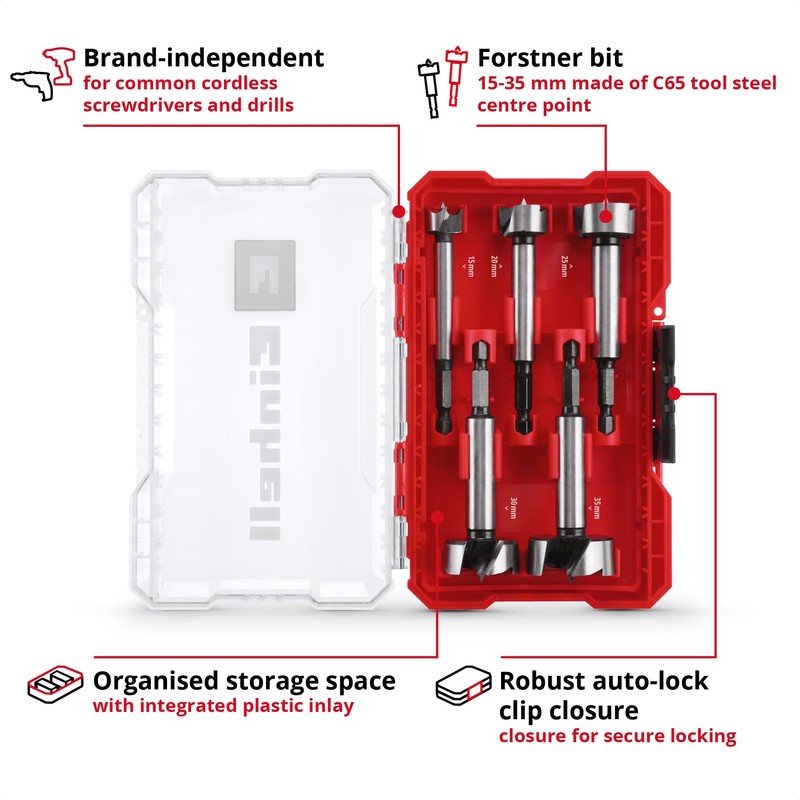 Original Einhell M-Case 5-Piece forstner bit Set (Made of C65