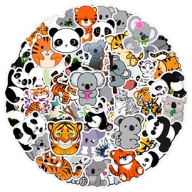 Cute Animal Stickers,50Pcs Vinyl Waterproof Cartoon Panda and Tiger Stickers Decal for Laptop,Bumper,Skateboard,Water Bottles,Computer,Phone, Cool Stuff for Teens, Kids, Adults