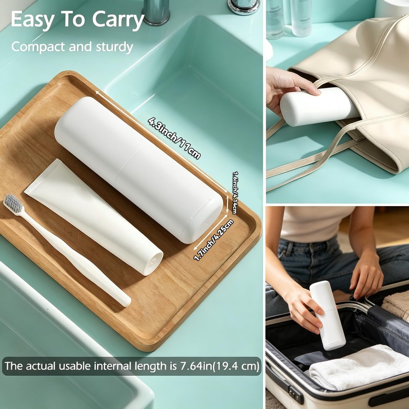 White Travel Toothbrush Case, Portable Plastic Toothbrush Holder with Dustproof