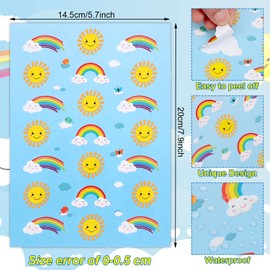Hotop 483 Pieces Suns Rainbows Cloud Stickers for Kids Hello Sunshine Stickers Adhesive Multicolored Rainbows Stickers Sun Stickers Cloud Stickers for Summer Theme Party Classroom Decoration
