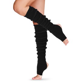 SATINIOR 1 Pair Long Leg Warmers for Women 24 Inch over The Knee Knit Ribbed Leg Warmer Stirrup Yoga 80s Party Dance Ballet Supply (Black)