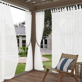 No. 918 Amina Open Weave Indoor/Outdoor Sheer Tab Top Curtain Panel, White, 50" W x 108" L (1 Panel)