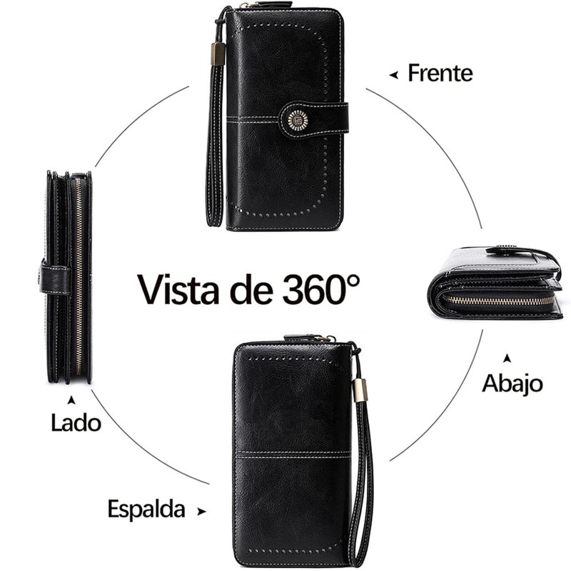 Cartera de Cuero Grande para Mujer Correa para la Muñeca