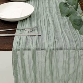 DOLOPL Sage Green Cheesecloth Table Runner 13.3ft Boho Gauze Cheese Cloth Table Runner Rustic Sheer Runner 160inch Long for Christmas Wedding Bridal Baby Shower Birthday Table Decorations