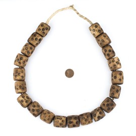 The Bead Chest Carved Eye Brown Bone Beads Barrel 26mm Kenya African Cylinder Large Hole 24 Inch Strand Handmade