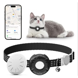 GPS Tracker, Pet Tracker with Breakaway Cat Collar, Cat Tracking Compatible with Find My App(iOS Only), No Monthly Fee (Black)