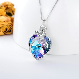 TOUPOP Dragonfly Urn Necklaces for Ashes 925 Sterling Silver with Purple Heart Crystal Cremation Jewelry for Women