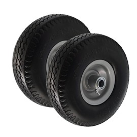 2 Pcs 4.10/3.50-4" Flat Free Tire, Hand Truck/All Purpose Utility Tire on Wheel, 3" Centered Hub, 3/4 & 5/8" Bearings, Grey Steel
