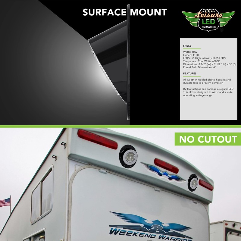 Leisure LED RV Exterior Round Surface Mount Flood Porch Utility