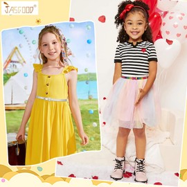 JASGOOD 4 Pack 3 Pack Kids Skinny Belts Glitter PU Leather Belt for Girls Colorful Girl Belt with Gold Buckle for Jeans Dress