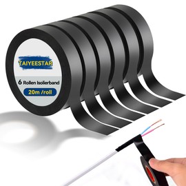 Taiyeestar Insulation Tape, Black, 6 Rolls of Insulation Tape, Waterproof, 20 mm x 20 m, Self-Welding, Electrical Tape for Protection, Bundling and Repairing Cables