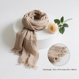 Nydotd Women Summer Cotton Linen Scarf Crinkle Long Beach Shawl Wrap hijab with Fringe (Khaki, 71 x 35 Inch)