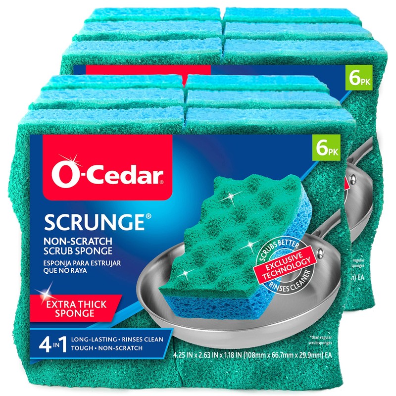 O-Cedar Multi-Use Scrunge Scrub Sponge 6 Count (Pack of 2)