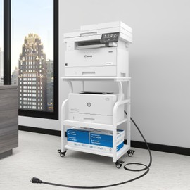 Natwind Large Printer Stand,Printer Table with Adjustable Storage Shelf,3 Tier Rolling Printer Cart with Wheels for Home Office Organization Shelves for Heat Press,3D Printer (White)