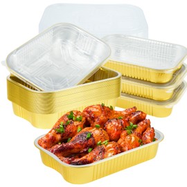 FUERKEEM 15 Pack Gold Aluminum Foil Pans with Lids 9x13, Extra Heavy Duty Aluminum Foil Baking Pans with Lids, Double Thick Half Size Tin Foil Food Container with Lids for Baking, Heating, Cooking