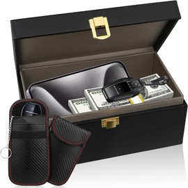 Large Keyless Go Protection Car Key Box & 2 Bags, [12 Car Key Capacity] Faraday Box for Car Keys with 2 Faraday Pockets, Anti-Theft Key Ring Protector RFID, 22 x 13 x 10.3 cm