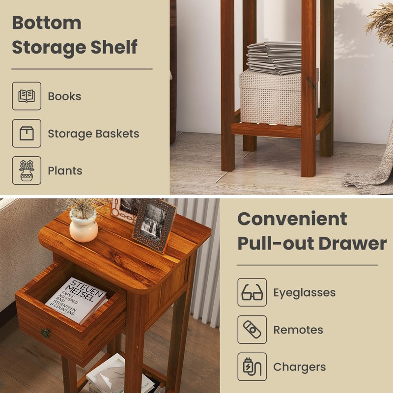 Giantex Tall End Table, Narrow Side Table with Drawer and
