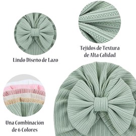 Juego de Gorros para Bebé Recién Nacido, Juego de 6 Gorras de Algodón para Bebé Niña, Sombreros y Gorras para Bebés Niña, Gorro de Lazo, Gorros para recién Nacido Tipo Turbante de Algodón, 0-6 Meses