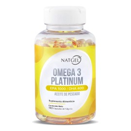 Omega 3 Platinum | Epa 1,000 / Dha 400 Aceite de Pescado | 140 Cápsulas | Natgel