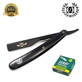 WET CUT THROAT SHAVETTE STRAIGHT RAZOR RASOIR + 100 BLADES FULL BLACK