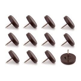 K.D.J. Brand Plastic Furniture Glides with Round Nails, Pack of 12 in Brown, 15 mm Diameter, 5 mm Thick, Chair Glides with Nail, Plastic Glides for Garden Chairs - Made in Germany