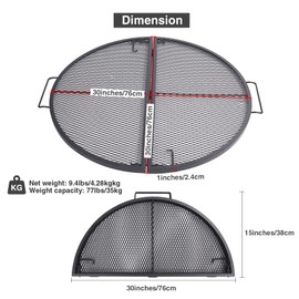 Lineslife X-Marks Fire Pit Cooking Grill Grates Portable, Heavy Duty Folding Round Campfire Grill Grate, Firepit Grill Grate with Handles for Outdoor BBQ Picnic, Black 30 Inch