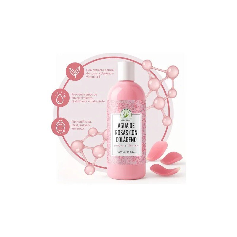 Tónico Agua de Rosas Productos Mart Mexico 1L Colágeno Hidratante