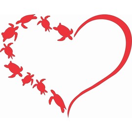 Sea Turtle Heart Family Beach Ocean Beachy- Die Cut Vinyl Window Decal/Sticker for Car/Truck (Red)