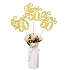 12 piezas de centro de mesa de felicitación a 50 varillas de doble cara con purpurina para tartas de 50 cumpleaños, número 50 centros de mesa, decoración de flores para fiestas de cumpleaños 50,