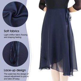 Bezioner Wrap Skirt Women's Long Dance Skirt Women's Ballet Skirt Made of Chiffon with Adjustable Waist Band for Adults Women, navy, Unit size