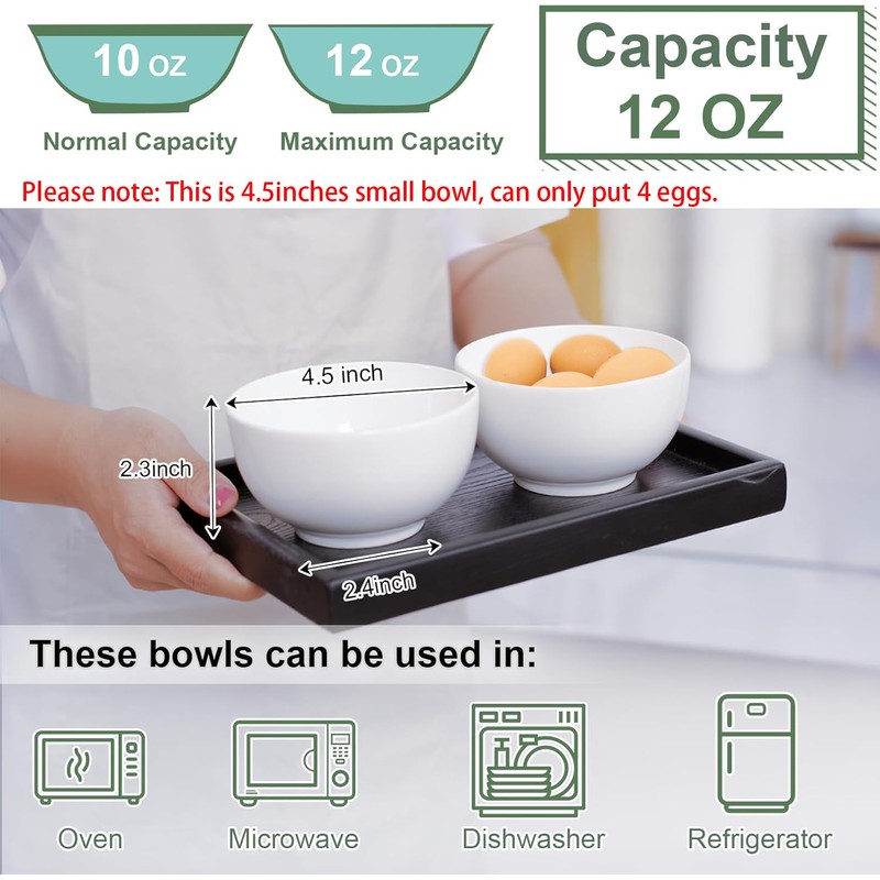 AntoKueh White 4.5in Small Ceramic Bowls, 12 OZ, Ice cream