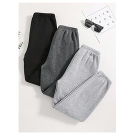 Floerns Girl's 3 Pcs Elastic Waist Jogger Pants Letter Print Sweatpants Black Grey Multi 10Y