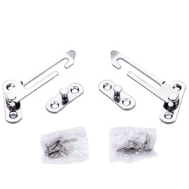 2 Pcs Window Restrictors Locks, Stainless Steel Child Security Restrictor Hook with Screws, Left Right Handed Easy Install Silver Safety Catch Suitable for Home School Kindergarten Upvc Windows