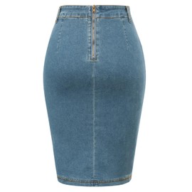 Denim Pencil Skirt for Women Ruched Bodycon Jeans Skirt with Belt High Waisted Pencil Skirts Blue XL