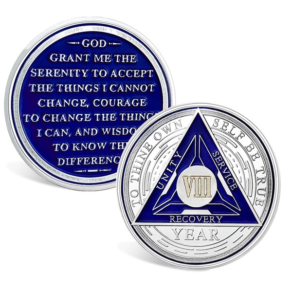 ACGZQY 8 Year Sobriety Chip - Triplate AA Coin and