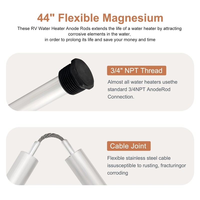 Powswopx Flexible Water Heater Magnesium Anode Rod 3/4" NPT Thread