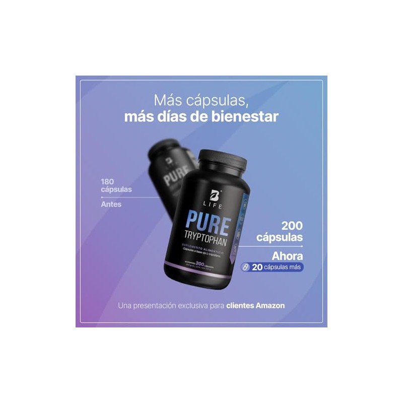 B Life Triptófano Puro | 200 Cápsulas de 500 mg
