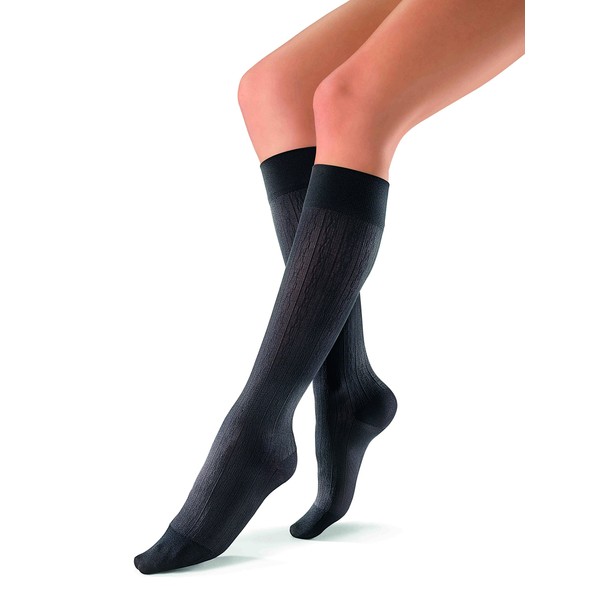 JOBST 120206 soSoft Compression Sock, Brocade Pattern, 15-20mmHg, Knee High, Black, Medium