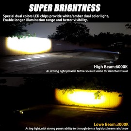 Motorcycle Fog Lights, 80W 8000LM Dual Color White Amber Driving Auxiliary Pod Light,2 pcs 6 Inch LED Light Bar for Motorbike SUV ATV Truck Boat Tractor Forklift