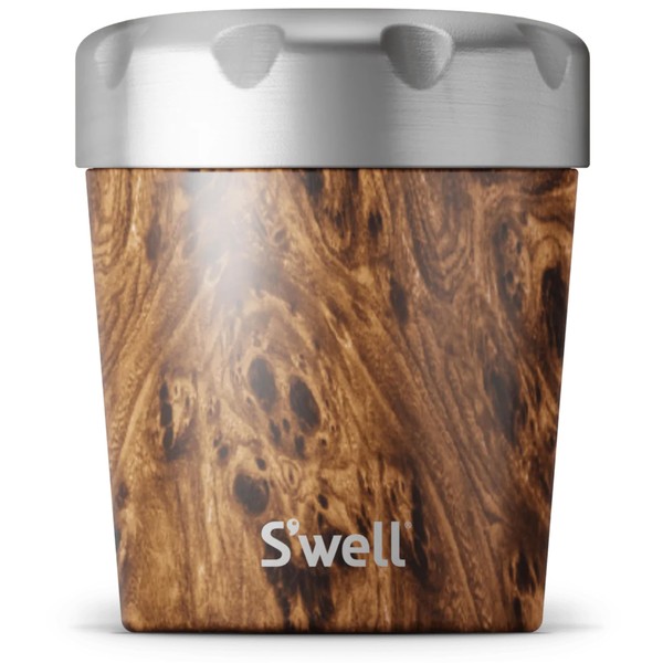 S'well Stainless Steel Ice Cream Chiller, 16oz, Teakwood, Triple Layered Vacuum Insulated Container Keeps Ice Cream Frozen For Up To Four Hours, BPA Free