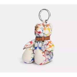 Coach NWT Coach Bear Bag Charm In Rainbow Signature Canvas CJ953