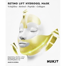 NUKIT Retinol Hydrogel Mask Set of 4 + Support Band Included | Firm, Shiny, Elastic, 7 Types of Peptides, Collagen, Face Pack