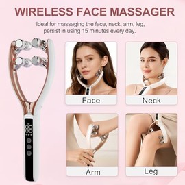 CXGRISE Wireless Facial Massager, 3D Roller Electric Facial Roller, Rechargeable V-Shape Sculpting & Puffiness Relief Tool, Face Roller Lymphatic Drai
