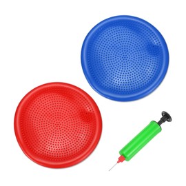PATIKIL 2 Pcs Inflated Wobble Cushion Seat 13.2", Flexible Balance Disc with Hand Pump for Core Stability Exercise Physical Strengthening Improving Fitness Posture, Red/Blue