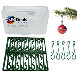 UKDeals Direct® 100 Bauble Christmas Tree Hooks Green Ornament Hooks Mini Hangers for Christmas Tree, Christmas Wreath, Christmas Vine