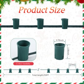 Copkim C7/E12 Christmas Light Sockets Set, UL Listed C7 Sockets C7 Christmas Light Spool C7 Light Stringer C7 Strand 12" Socket Spacing C7 Spool Wire for Patio Backyard Xmas Tree Roofline (250ft)