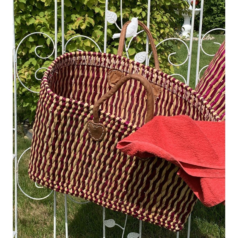 LaFiore24 Women's Shopping Basket, Natural Handbag, Natural Basket, Large, Red